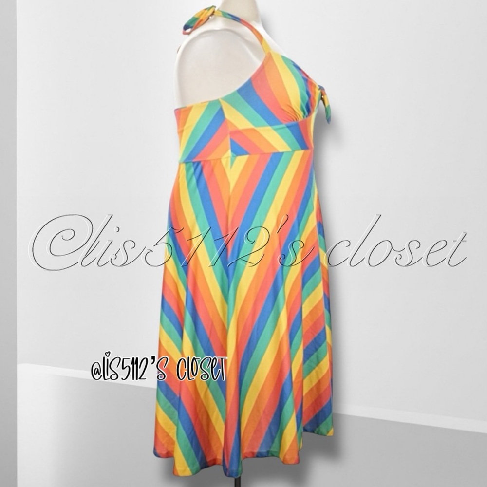 ModCloth Rainbow Chevron Stripe Halter Pinup Swing Dress 2X - Picture 3 of 11